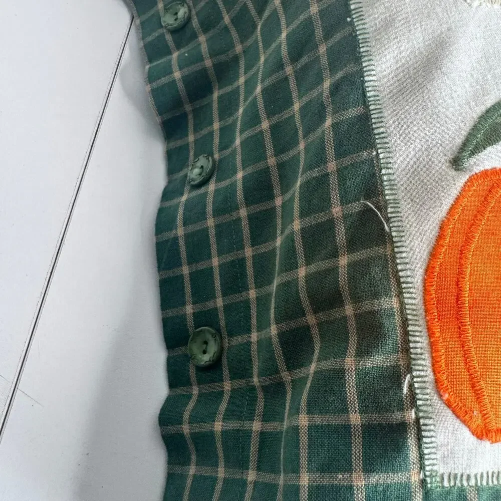 Vintage Autumn Pumpkin & Corn Country Pillow Applique  12X12 Lot of 2 Button